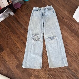 Girls H&M Light Blue Distressed Wide Leg Jeans